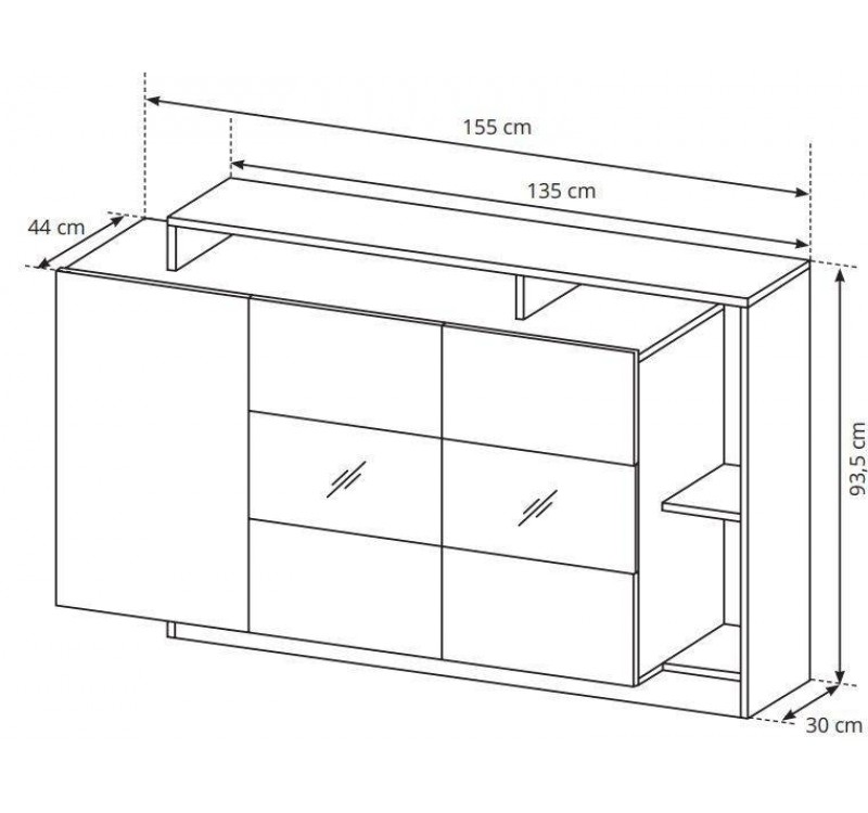 Μπουφές Alva με βιτρίνα Ανθρακί+ φυσικό golden craft 155×93.5x44cm