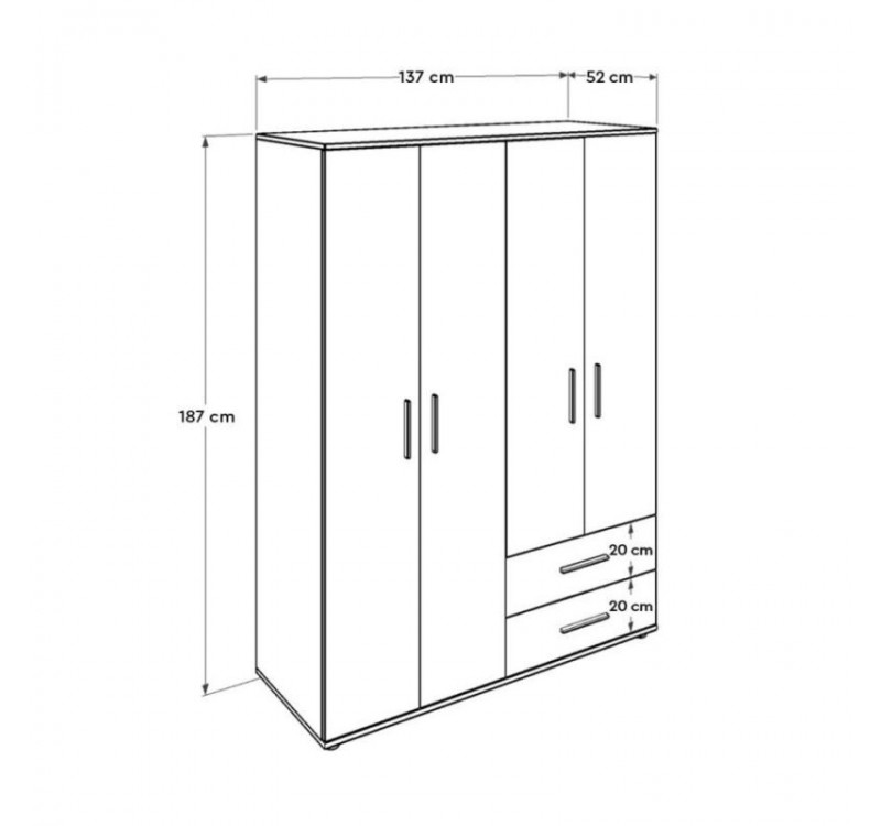 Ντουλάπα GRD-642-BB Λευκή 137x187x52cm