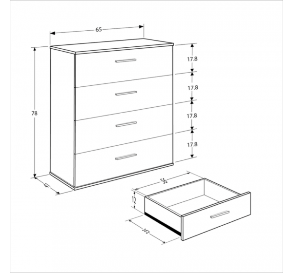 Συρταριέρα SFN-604-FF White Φυσικό Florida 65x78x41cm