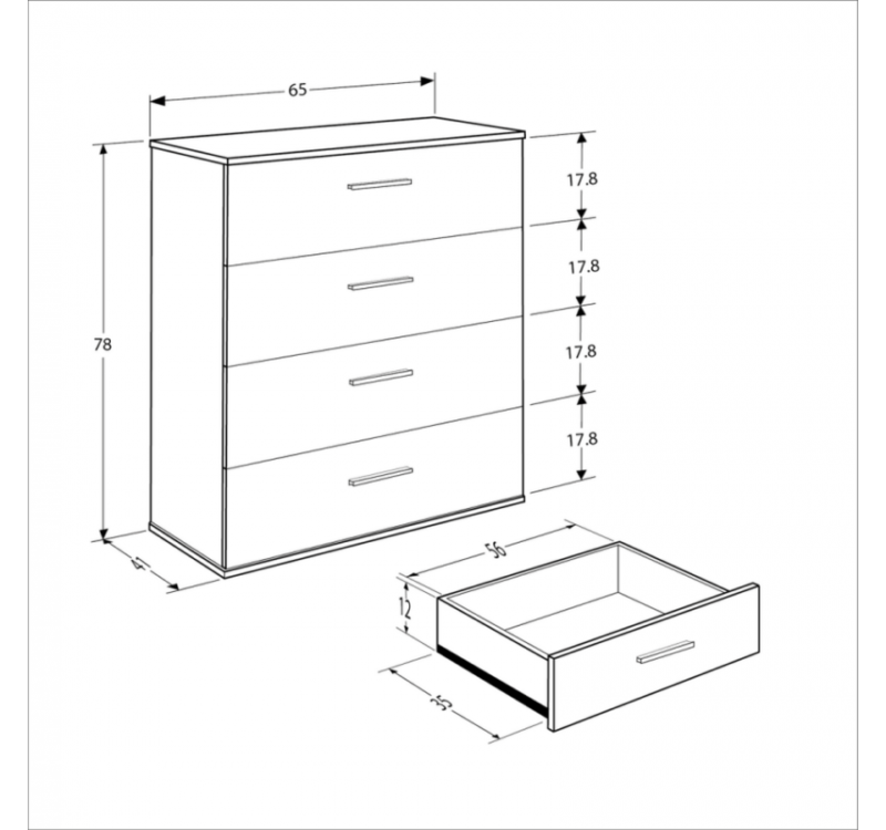 Συρταριέρα SFN-604-FF White Φυσικό Florida 65x78x41cm