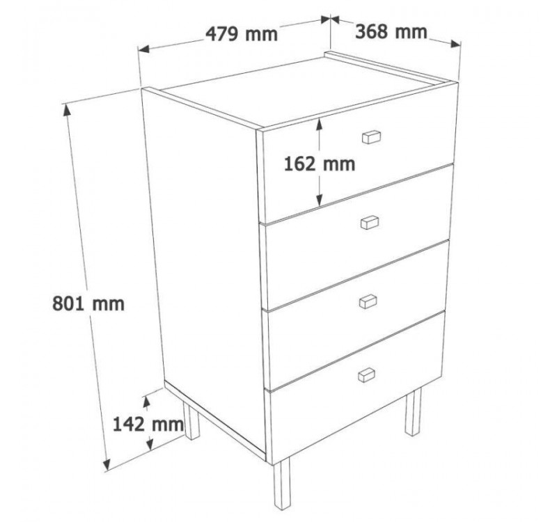Συρταριέρα Luke με 4 συρτάρια Καζμίρ 48x80x37cm