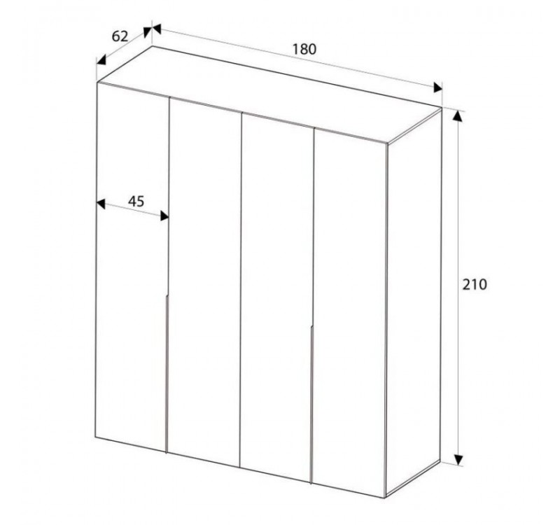 Ντουλάπα GRD-1740-FF Oryana τετράφυλλη 180x210x62cm