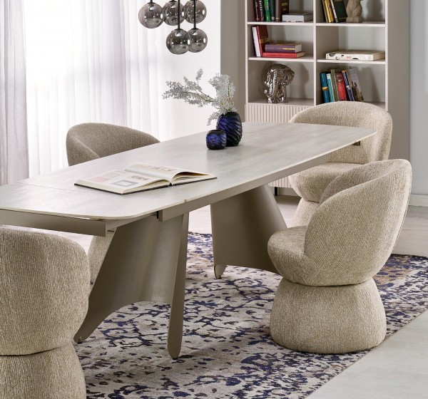 SALIX extension table,  travertine / cashmere