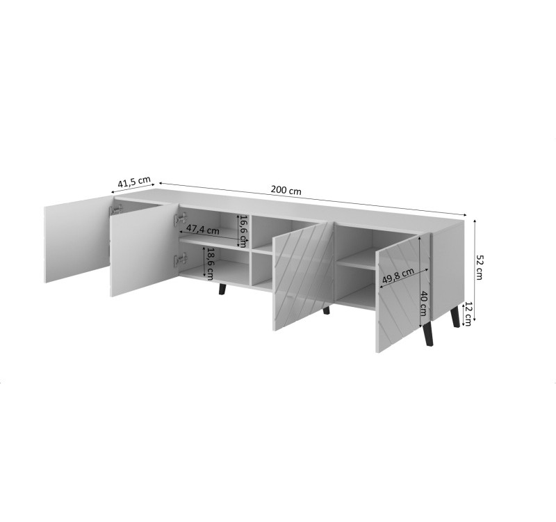 TV stand 200 ABETO mat white/ gloss white DIOMMI CAMA-ABETO-RTV-200-BI/BI