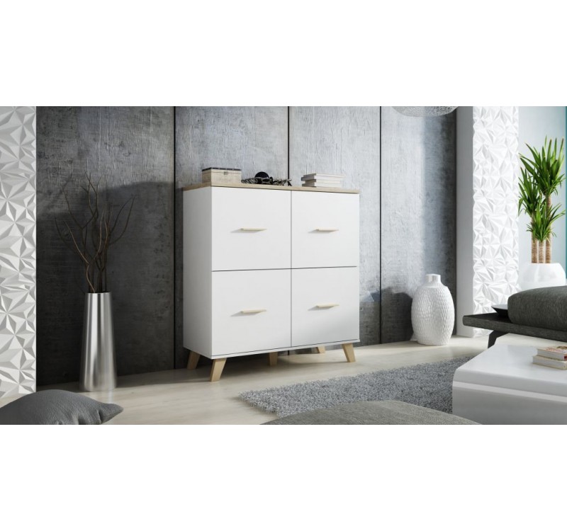 Chest of drawers LOTTA 110 (4D) dimond white/lsonoma oak DIOMMI CAMA-LOTTA-KOMODA-110-4D-BI/DSO