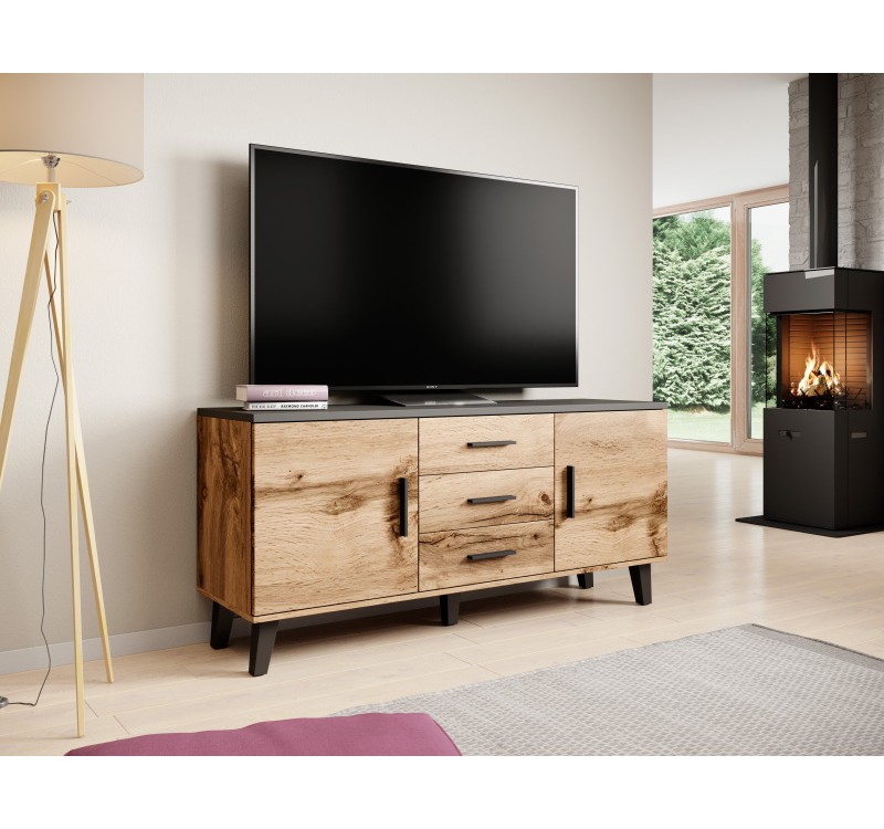 Chest of drawers LOTTA 150 (2D3S) wotan oak/black DIOMMI CAMA-LOTTA-KOMODA-150-2D3S-DWO/CZ