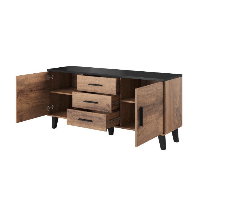 Chest of drawers LOTTA 150 (2D3S) wotan oak/black DIOMMI CAMA-LOTTA-KOMODA-150-2D3S-DWO/CZ