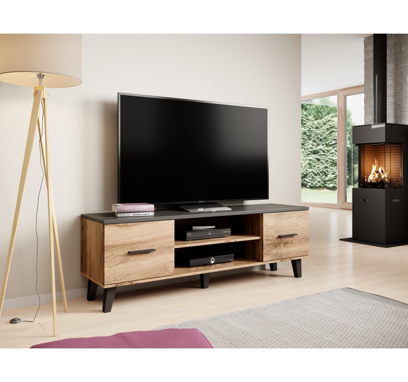 TV stand LOTTA 160 2D2K wonat oak/black DIOMMI CAMA-LOTTA-RTV-160-2D2K-DWO/CZ