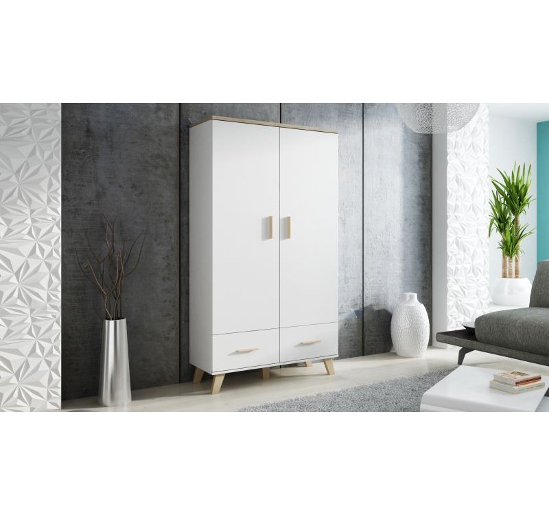 Waredrobe LOTTA  dimond white/lsonoma oak DIOMMI CAMA-LOTTA-SZAFA-2D2S-BI/DSO