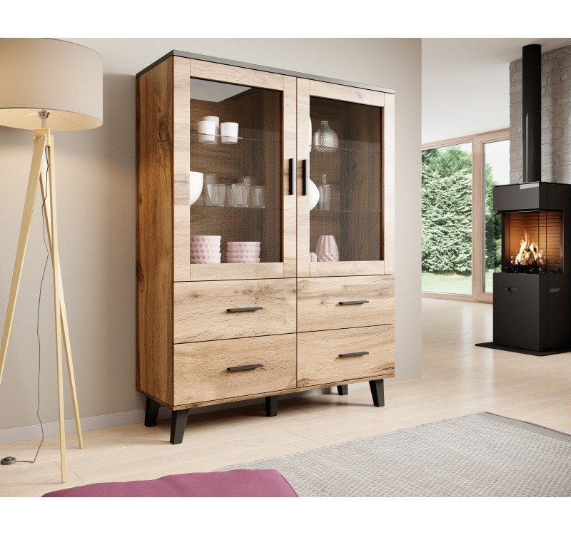 Cabinet LOTTA 120 2DSZ4S wotan oak/ black DIOMMI CAMA-LOTTA-WITRYNA-120-2D4S-DWO/CZ