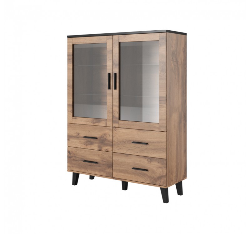 Cabinet LOTTA 120 2DSZ4S wotan oak/ black DIOMMI CAMA-LOTTA-WITRYNA-120-2D4S-DWO/CZ