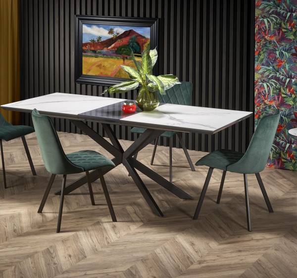 DIESEL extension table, color: top - white marble / dark grey, legs - black DIOMMI V-CH-DIESEL-ST