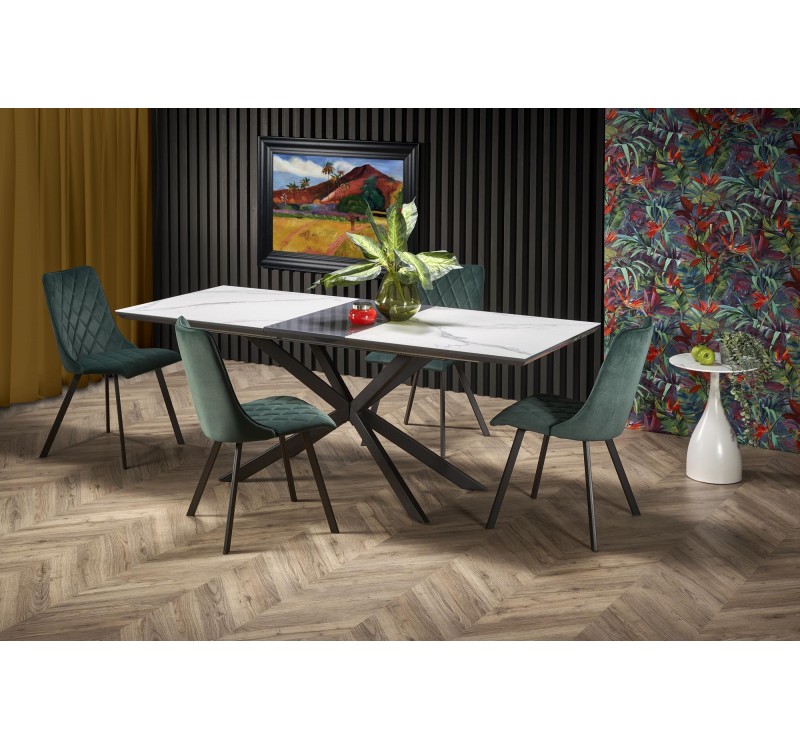 DIESEL extension table, color: top - white marble / dark grey, legs - black DIOMMI V-CH-DIESEL-ST