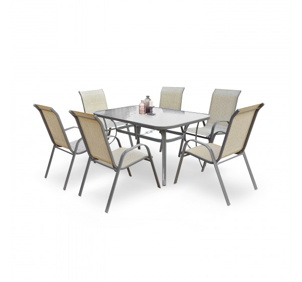 Τραπέζι εξωτερικού χώρου γυάλινο με γκρι μεταλλικό σκελετό MOSLER 150x90x72 DIOMMI 60-21573