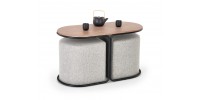 PAMPA, coffee table with pouffes, top: walnut, legs: black, pouffe: grey DIOMMI V-CH-PAMPA-LAW