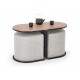 PAMPA, coffee table with pouffes, top: walnut, legs: black, pouffe: grey DIOMMI V-CH-PAMPA-LAW