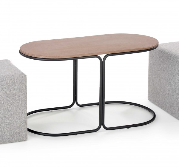 PAMPA, coffee table with pouffes, top: walnut, legs: black, pouffe: grey DIOMMI V-CH-PAMPA-LAW