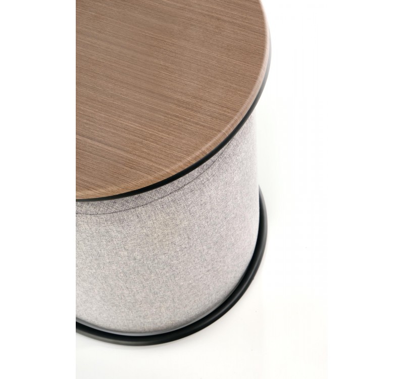 PAMPA, coffee table with pouffes, top: walnut, legs: black, pouffe: grey DIOMMI V-CH-PAMPA-LAW
