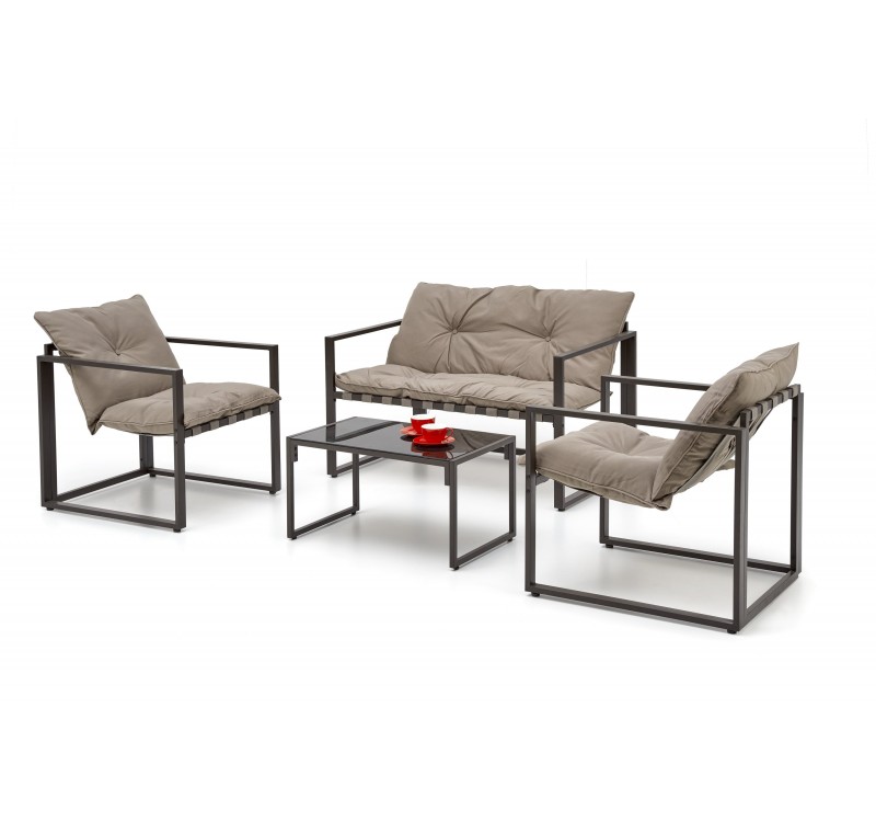 SHARK, garden set ( sofa + chair 2x + c. table ), color: black / cappuccino DIOMMI V-CH-SHARK-ZESTAW