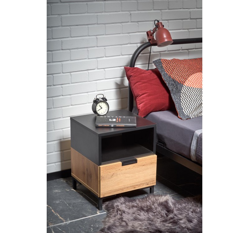 SILVIA bedside table, wotan oak - black DIOMMI V-PL-SILVIA-SZAFKA_N-WOTAN/CZARNY