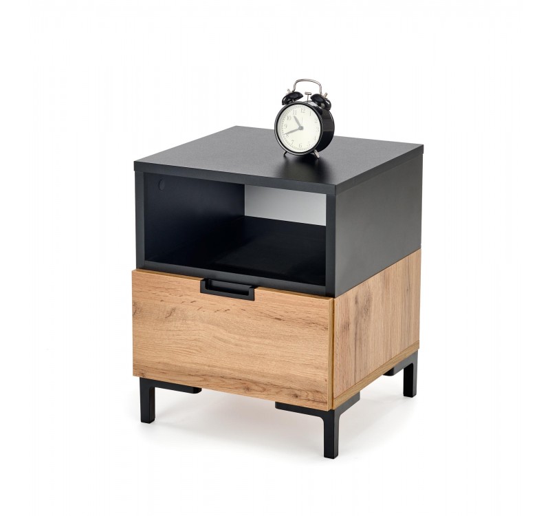 SILVIA bedside table, wotan oak - black DIOMMI V-PL-SILVIA-SZAFKA_N-WOTAN/CZARNY