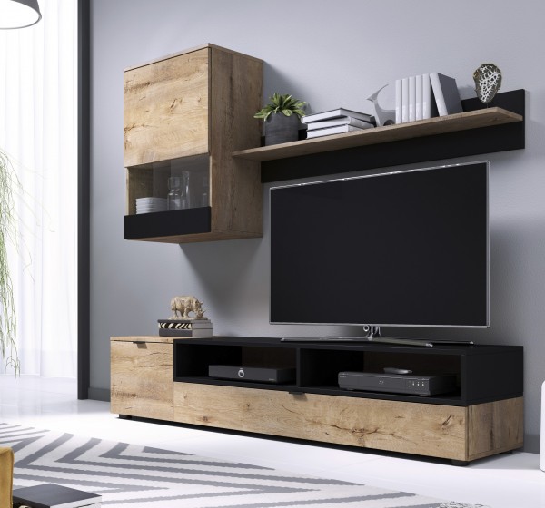 SNAP, wall set color: lefkas oak / black matt DIOMMI V-PL-SNAP-LEFKAS