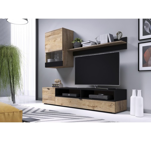 SNAP, wall set color: lefkas oak / black matt DIOMMI V-PL-SNAP-LEFKAS