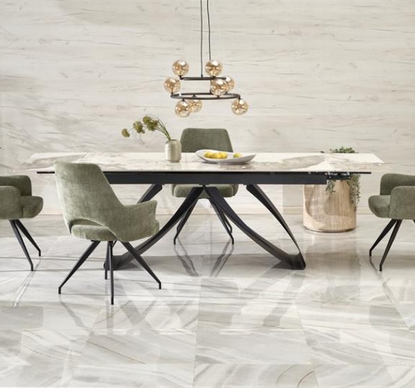 HILARIO extension table, white marble / black