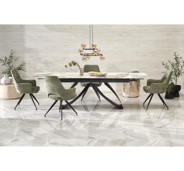 HILARIO extension table, white marble / black