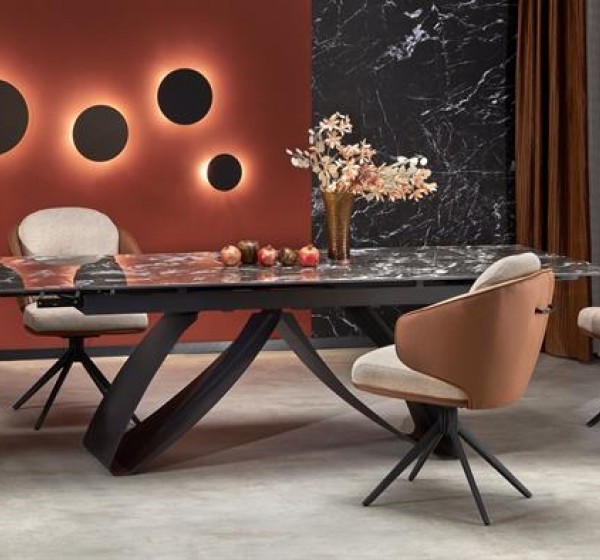 HILARIO extension table, black marble / black
