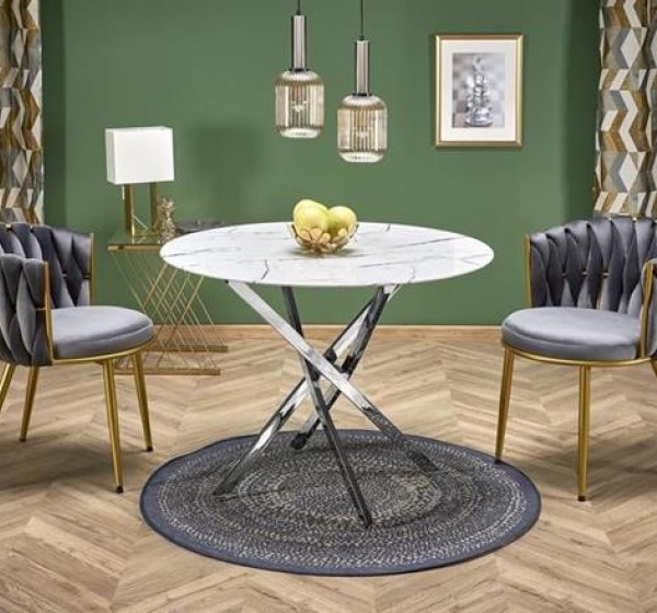 RAYMOND 2 table, white marble / silver