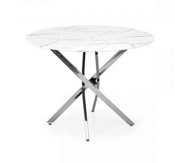 RAYMOND 2 table, white marble / silver