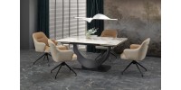 FERNANDO extension table, white marble / black