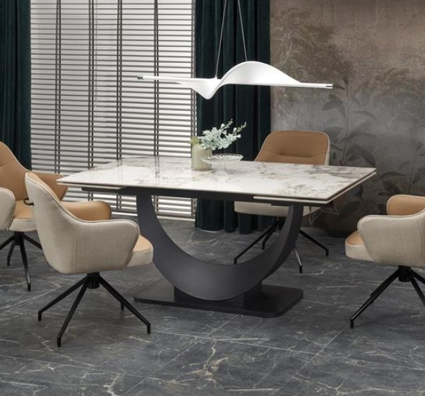 FERNANDO extension table, white marble / black
