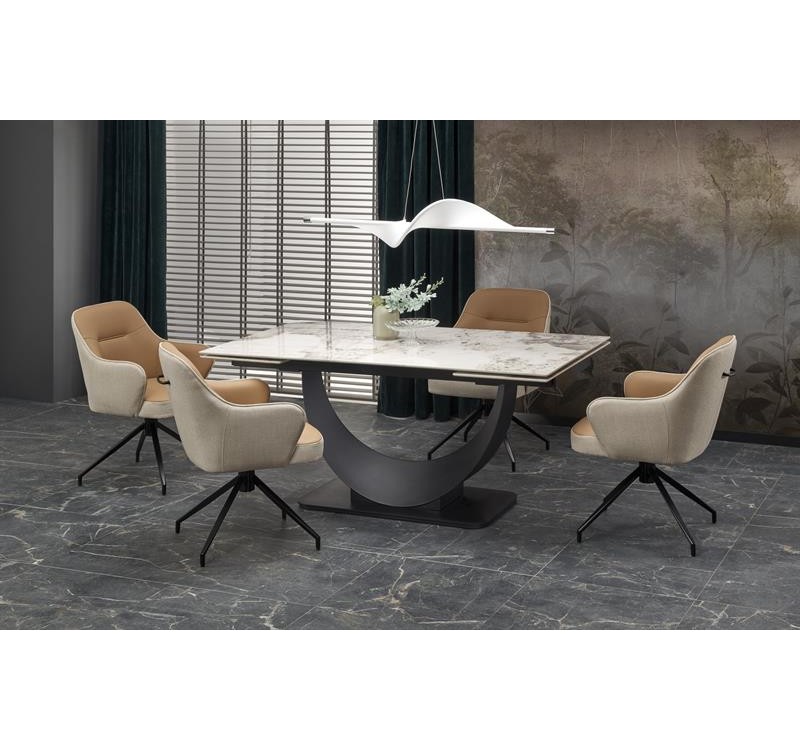 FERNANDO extension table, white marble / black