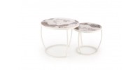 INES  set of two coffee tables, beige marble / white