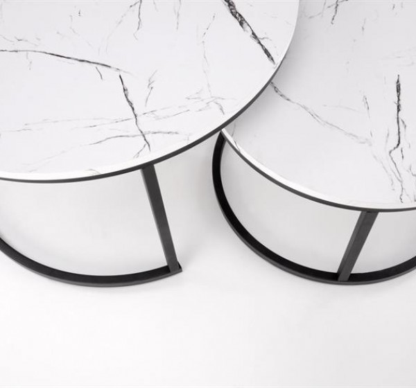 JAVA set of 2 c. tables, white marble / black