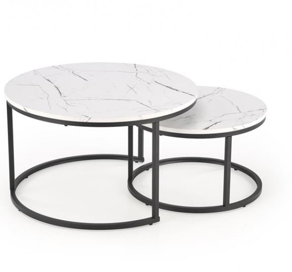 JAVA set of 2 c. tables, white marble / black