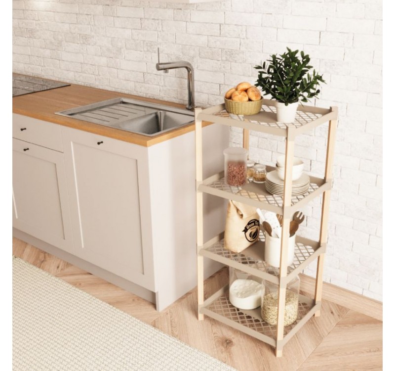 Ραφιέρα δαπέδου πλαστική - ξύλινη χρώμα φυσικό - μπεζ 45x38x112εκ.