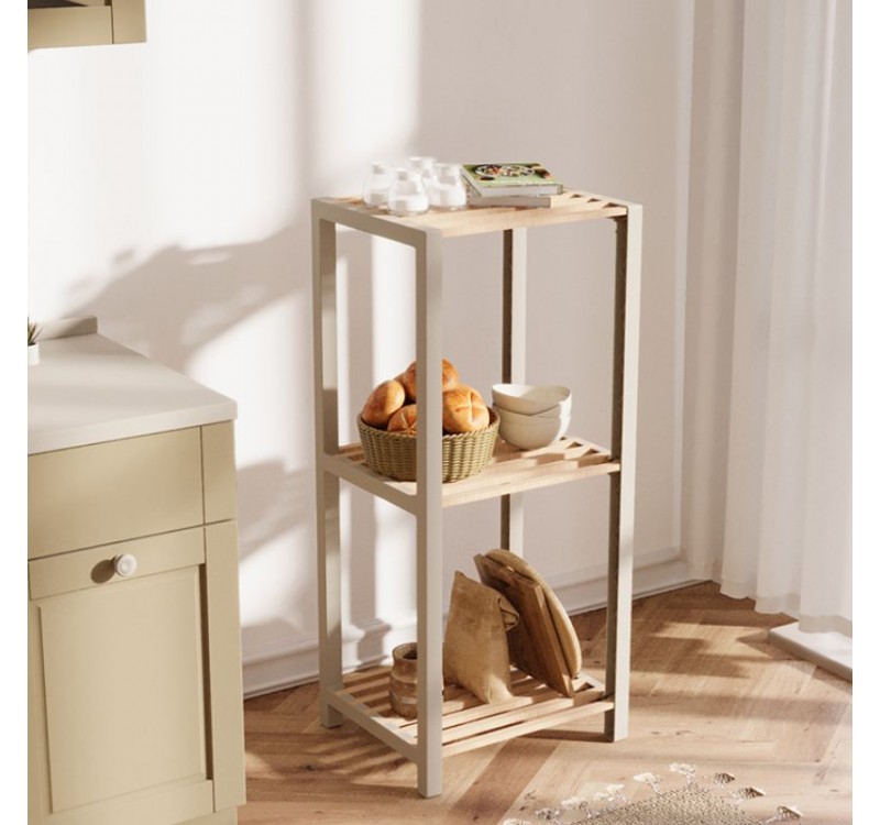 Ραφιέρα δαπέδου - Κομοδίνο ξύλινο - πλαστικό χρώμα φυσικό - μπεζ 37x29x79εκ.