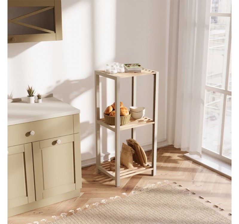 Ραφιέρα δαπέδου - Κομοδίνο ξύλινο - πλαστικό χρώμα φυσικό - μπεζ 37x29x79εκ.