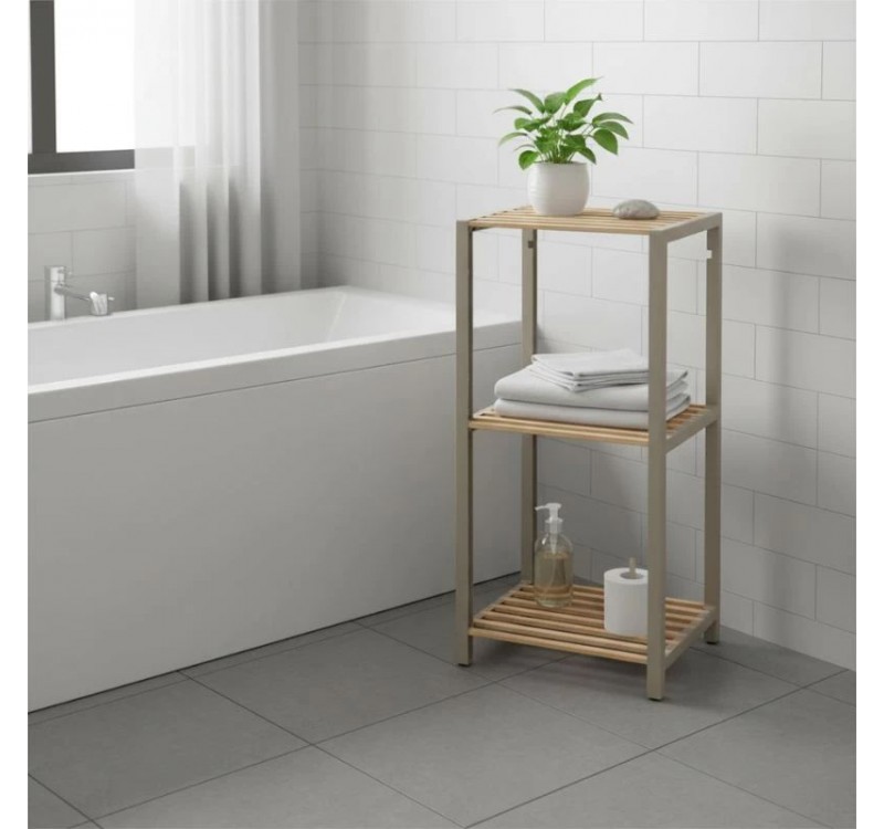 Ραφιέρα δαπέδου - Κομοδίνο ξύλινο - πλαστικό χρώμα φυσικό - μπεζ 37x29x79εκ.