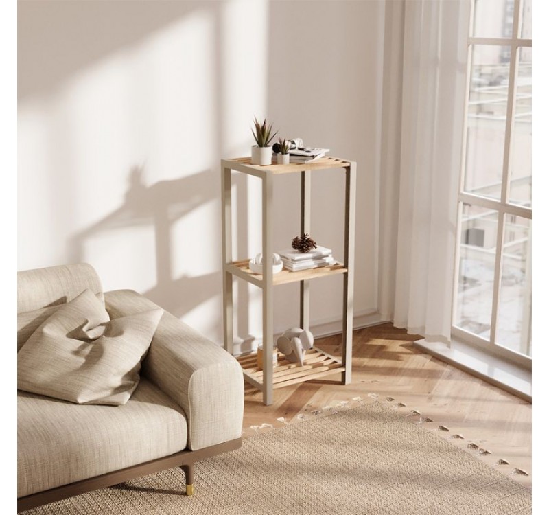 Ραφιέρα δαπέδου - Κομοδίνο ξύλινο - πλαστικό χρώμα φυσικό - μπεζ 37x29x79εκ.