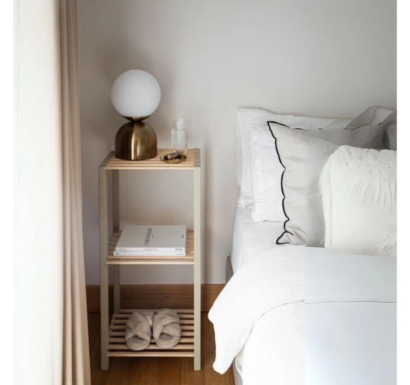 Ραφιέρα δαπέδου - Κομοδίνο ξύλινο - πλαστικό χρώμα φυσικό - μπεζ 37x29x79εκ.