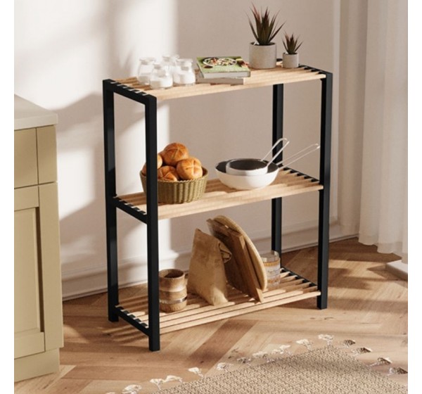 Ραφιέρα δαπέδου - Τραπεζάκι βοηθητικό ξύλινο - πλαστικό χρώμα φυσικό - μαύρο 65x29x78εκ.