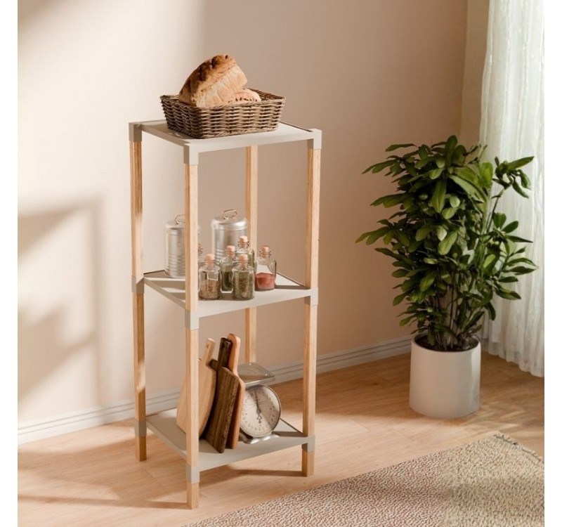 Ραφιέρα δαπέδου πλαστική - ξύλινη χρώμα φυσικό - μπεζ 28x25x72εκ.