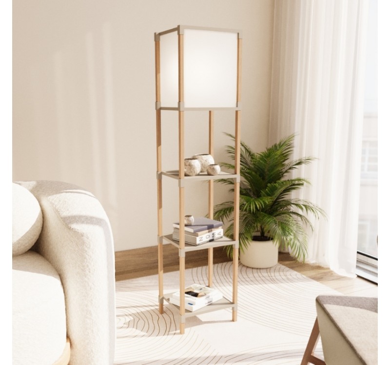 Φωτιστικό δαπέδου ξύλινο - πλαστικό χρώμα μπεζ 29x25x137εκ.