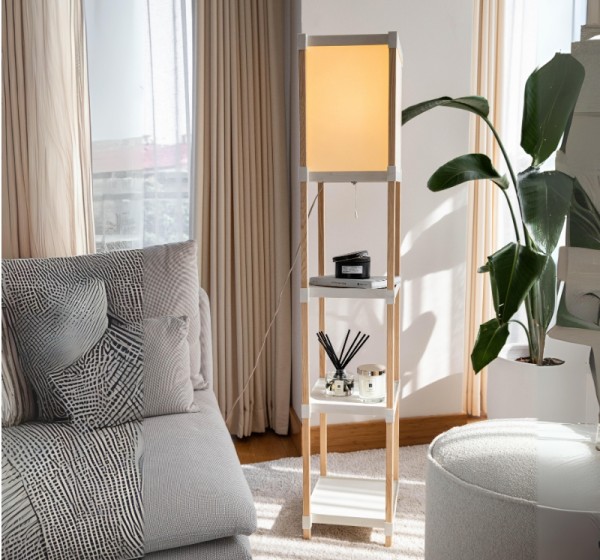 Φωτιστικό δαπέδου ξύλινο - πλαστικό χρώμα μπεζ 29x25x137εκ.