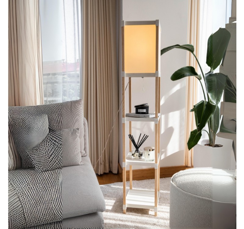 Φωτιστικό δαπέδου ξύλινο - πλαστικό χρώμα μπεζ 29x25x137εκ.