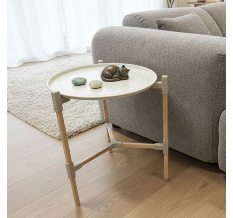 Τραπεζάκι βοηθητικό ξύλινο - πλαστικό χρώμα μπεζ Φ46x53εκ.